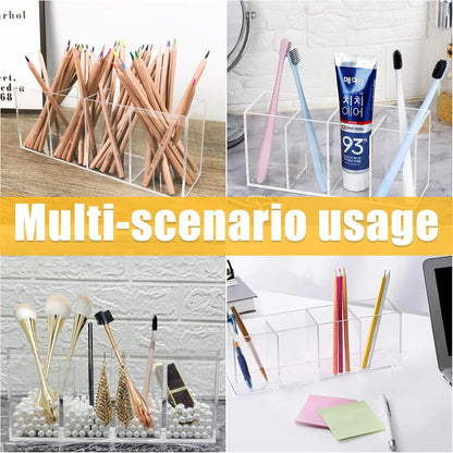 Cerpourt Black Makeup Brush Organizer,Acrylic Cosmetic Brushes Storage Holder with 3 Slots,Pencil Pen Holder for Desk,Desk Organizer and Accessories for Vanity