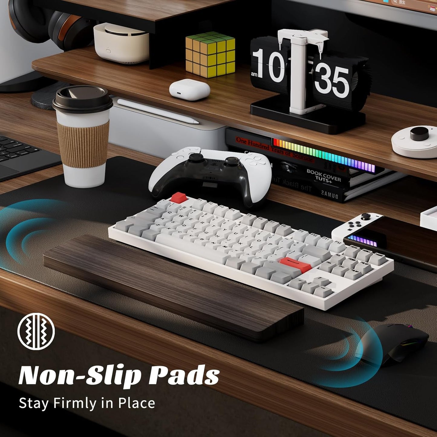 Wooden Wrist Rest, 11.8-inch Length and 22mm Thickness for Small Keyboard, Bamboo Wood Palm Rest, Ergonomic Design for Mechanical Gaming Keyboard