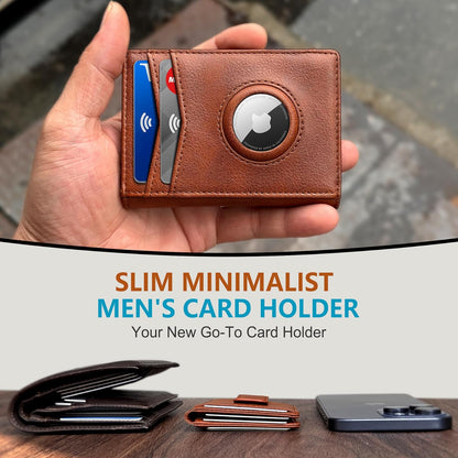 miyozi Airtag Wallet for Men- with Money Clip Gift Boxed, Magnetic Closure Slim Genuine Leather Front Pocket Wallet, 4.1"x 2.8", RFID Blocking