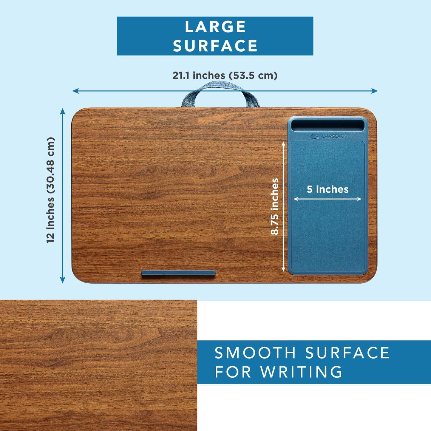 LAPGEAR Home Office Lap Desk with Device Ledge, Mouse Pad, and Phone Holder - Black Carbon - Fits up to 15.6 Inch Laptops - Style No. 91588