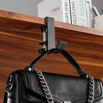 Purse Hook for Table, Bag Hook for Desk, Women's Handbag Holder Backpack Hangers, Metal Adjustable Arm Clamp-on Under Desk Hooks for Hanging