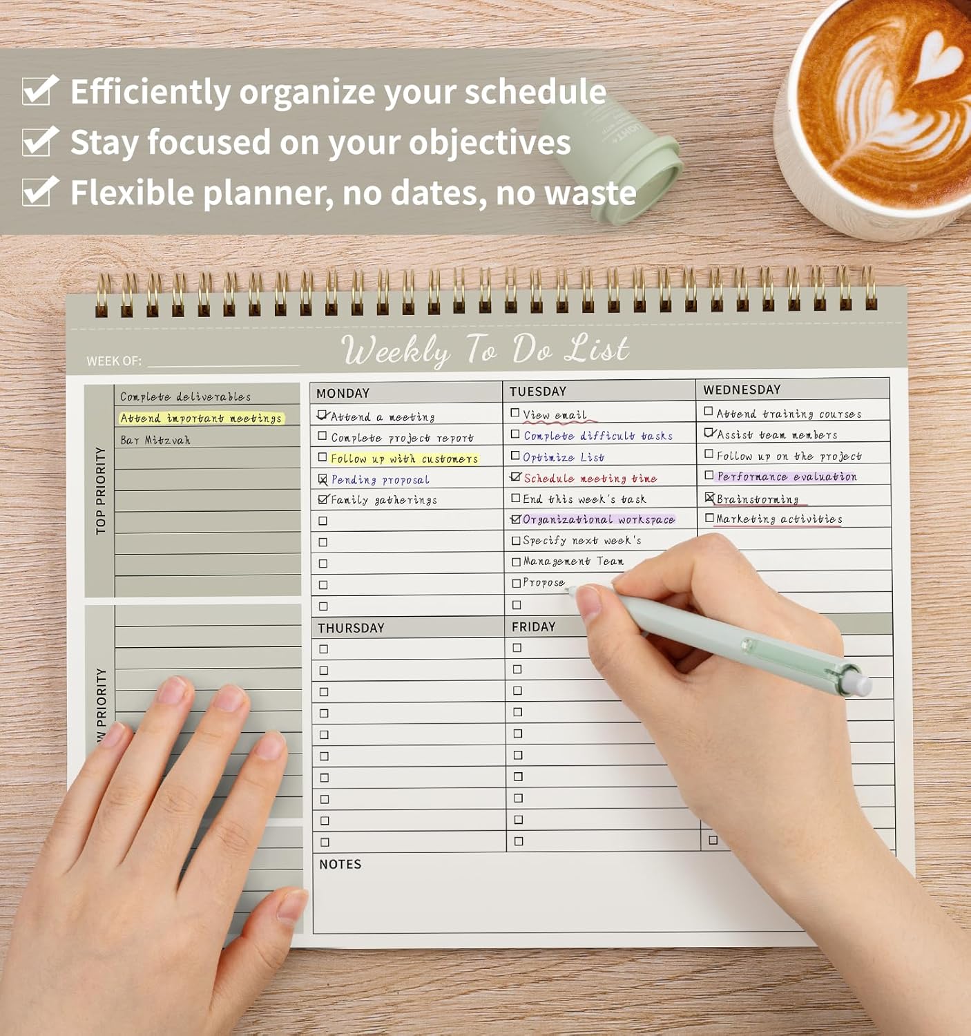104 Pgs Weekly To Do List Notepad, 52 Duplex-Printed Undated Sheets 100 GSM（8.5"×11") Weekly Desk Planner For Work Home School Office Desk Accessories Supplies & Goal Setting Tasks - Green