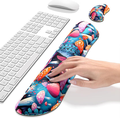 Dapesuom Enlarge Keyboard Wrist Rest, Memory Foam Wrist Cushion for Desk Mat Support, Cute Pain Relief Keyboard Mouse Pad Rests Set with Non-Slip Base for Gaming Laptop Office Computer, Elegant Flower