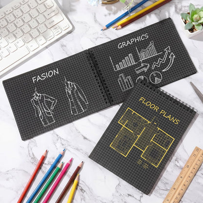Engrowtic 6 Pack Graph Paper Spiral Notepad A5 Top Wirebound Notepad Grid Notebook Steno Pad Memo Notebook Grid Paper 140 Pages for Writing Sketching Drawing Office Supply (Black)