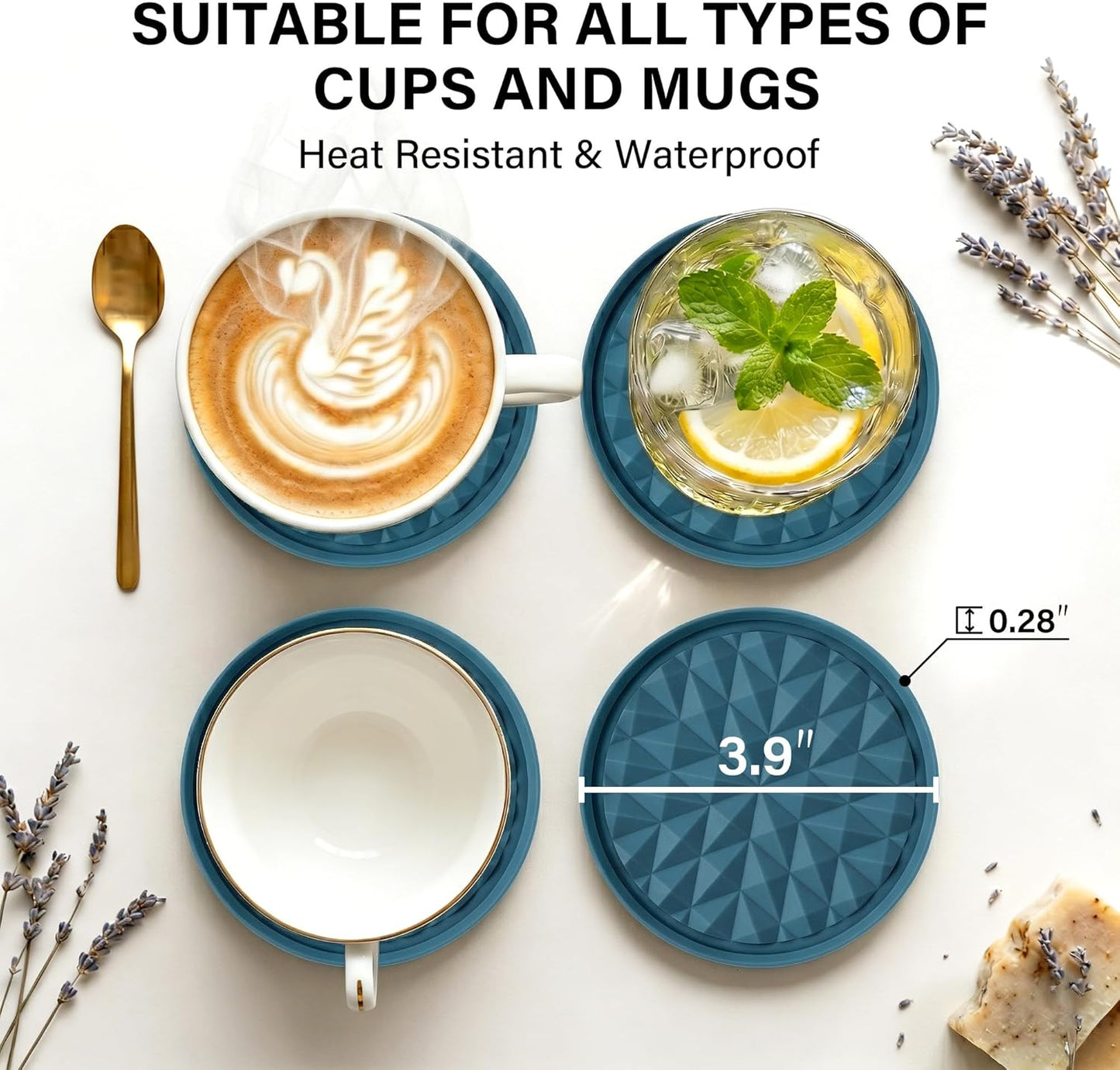 Silicone Coasters for Drinks [2 Pack for Office]- Cup Mat for Tabletop Protection-Non-Slip, Non-Stick, Coffee Table Decor, Great Gift for Any Occasion, Black