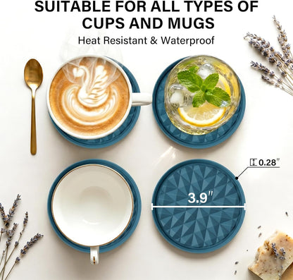 Silicone Coasters for Drinks[4 Pack]- Cup Mat for Tabletop Protection-Non-Slip, Non-Stick, Coffee Table Decor, Great Gift for Any Occasion, Black