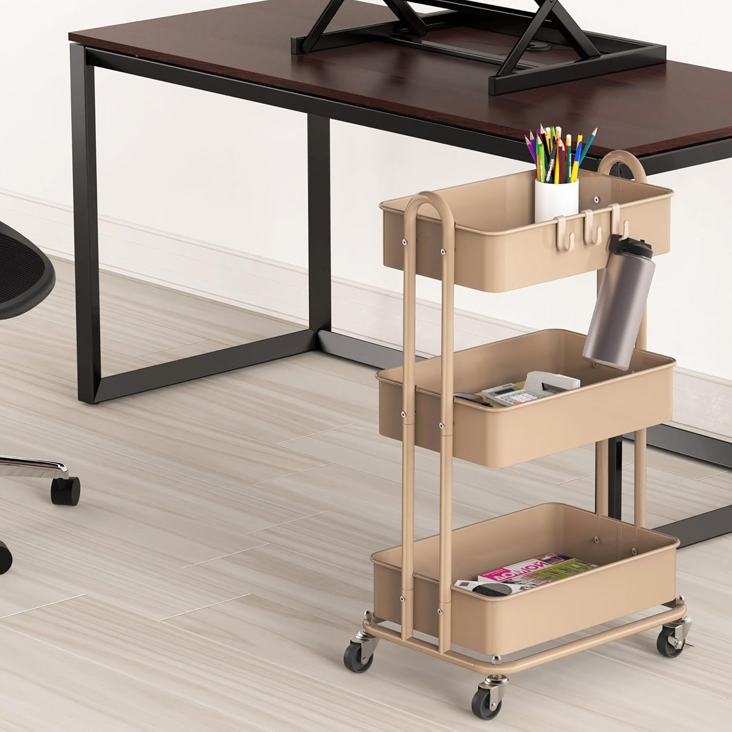 Simple Houseware 3-Tier Heavy Duty Metal Utility Rolling Cart, White