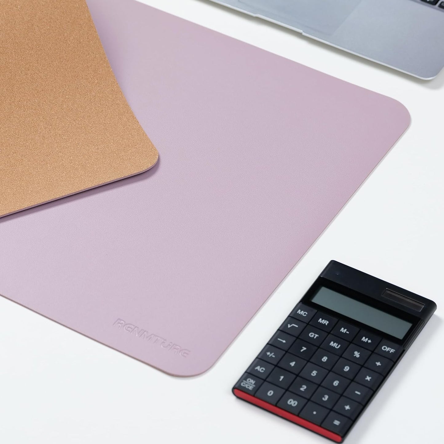 RENMTURE Desk Pad, Cork & PU Leather Desk Mat, Large Mouse pad, Non-Slip Desk Protector and Blotter, Waterproof Writing Pad, Desk Accessories and Organizers for Home Office (Light Yellow, 32"x16")