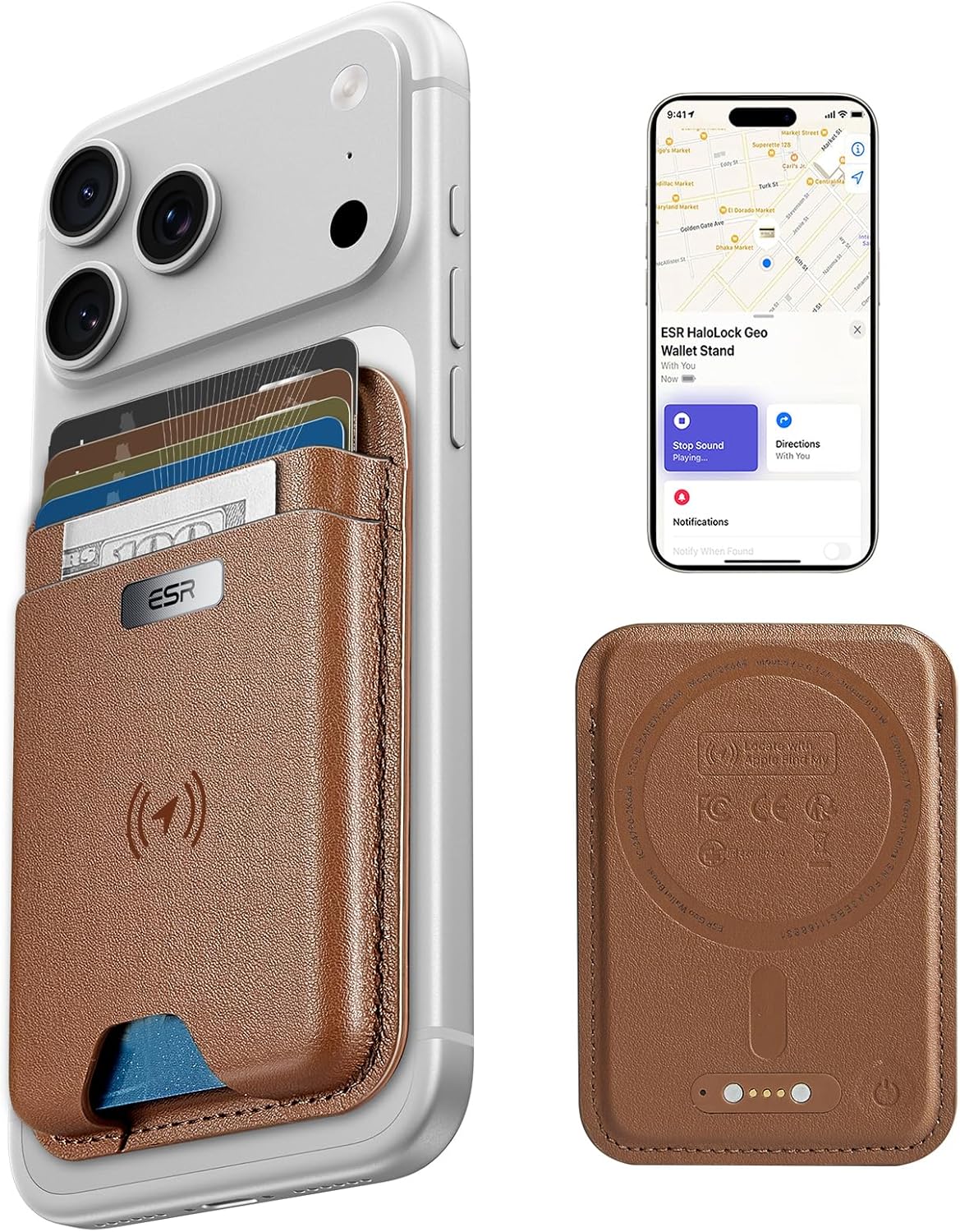 ESR Geo for MagSafe Wallet with Full Find My Functionality, RFID Blocking, 5 Cards Holder for Phone Case, Strong Magnetic Wallet for iPhone 17e/17/16/15/14/13/12 Series, Not for 13/12 Mini, Black