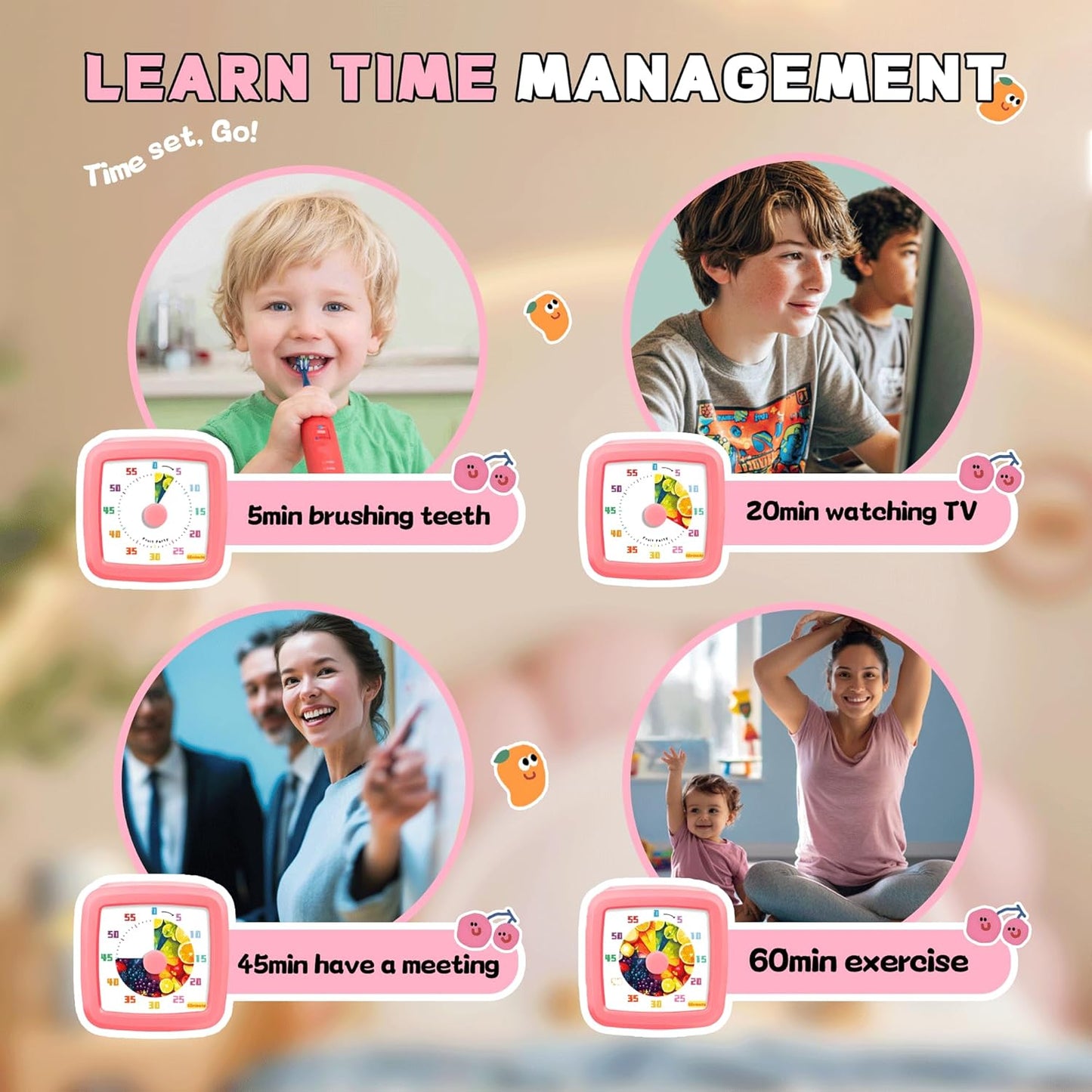 Visual Timer for Kids, 60-Minute Countdown Timer for Classroom Office Kitchen, Pomodoro Timer Spaceman Pattern, Time Management Tools with Silent Operation,Desk Time Clock for Kids and Adults