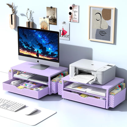 Spacrea Desk Organizer and Accessories, Computer Monitor Stand Riser with Drawer and 2 Pen Holders, Office Desk Accessories & Workspace Organizers for Office Supplies (Wood)