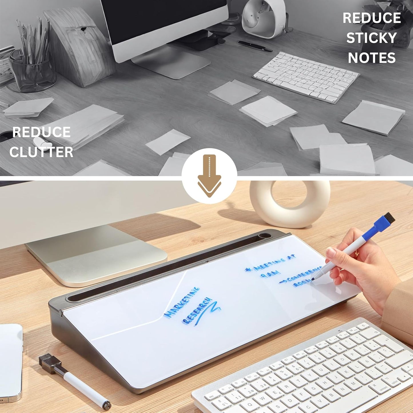 GAROOD Desktop Whiteboard with Storage Desk White Board Desk Board Glass White Board with Stand Home Office Organizer Phone Holder 15.8X7X2 inches