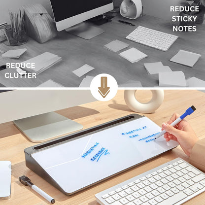 GAROOD Desktop Whiteboard with Storage Desk White Board Desk Board Glass White Board with Stand Home Office Organizer Phone Holder 15.8X7X2 inches