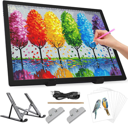 Rechargeable A4 Light Pad with Carry Bag & Stand,Ultra Thin Light Table with Clip,6 Levels of Brightness Light Box for tracing,Diamond Painting.led Light Board for Artists,Drawing,Sketching,Animation