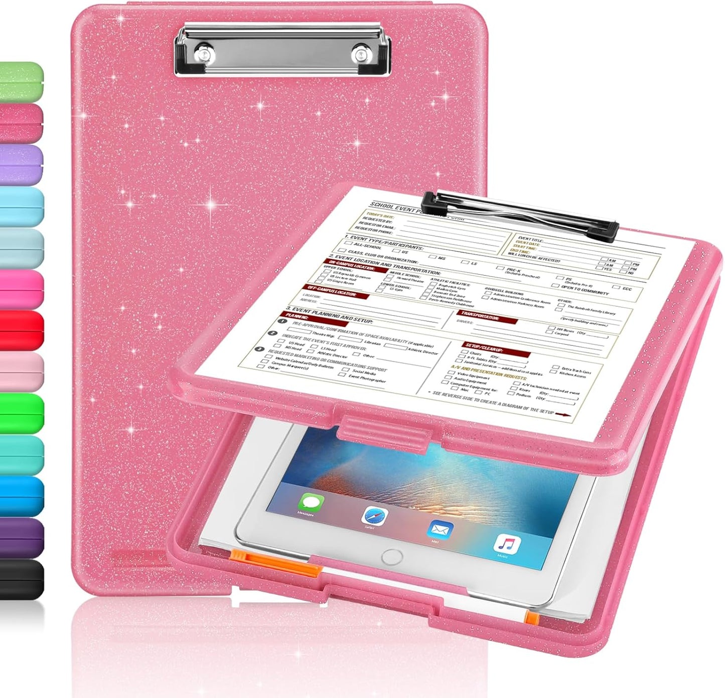Sooez Clipboard with Storage, Plastic Storage Clipboards with Low Profile Clip, Nursing Clip Boards Foldable, Hanging Clipboard Case for Work, Teacher, Classroom Must Haves, Office School Supplies