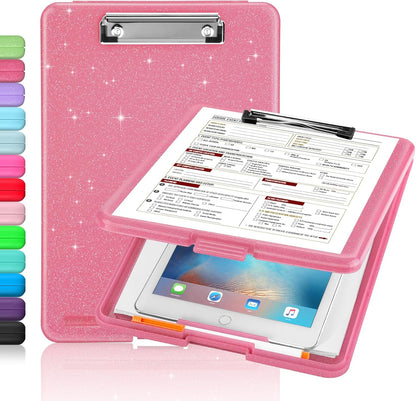 Sooez Clipboard with Storage, Plastic Storage Clipboards with Low Profile Clip, Nursing Clip Boards Foldable, Hanging Clipboard Case for Work, Teacher, Classroom Must Haves, Office School Supplies