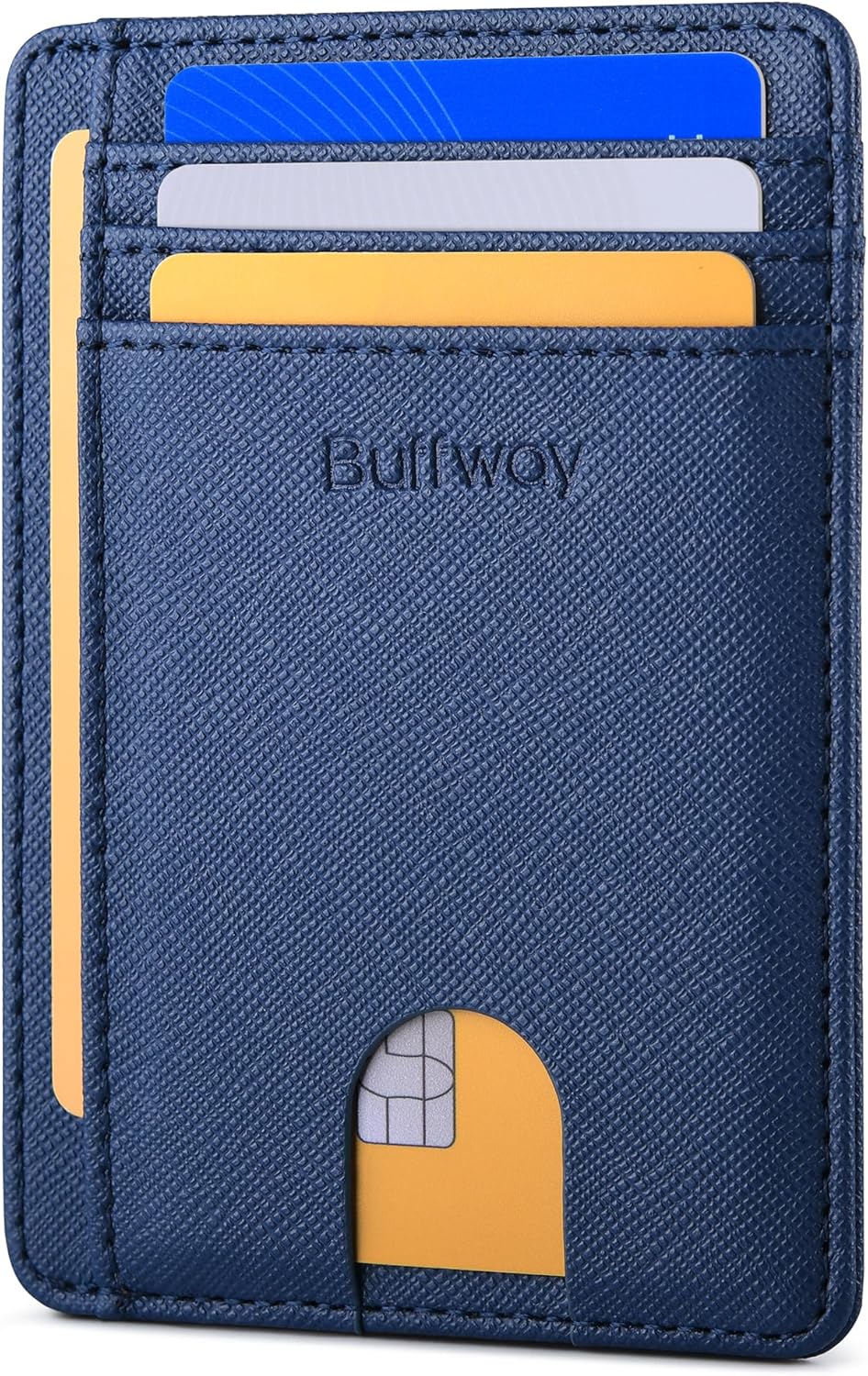 Buffway Slim Minimalist Front Pocket RFID Blocking Leather Wallets for Men and Women - Carbon Fiber Black - Colors B