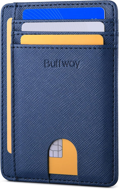 Buffway Slim Minimalist Front Pocket RFID Blocking Leather Wallets for Men and Women - Carbon Fiber Black - Colors B
