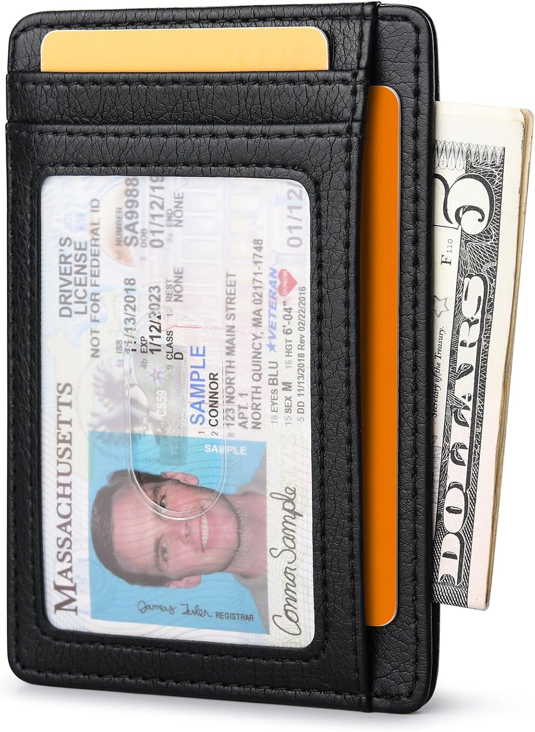 Buffway Slim Minimalist Front Pocket RFID Blocking Leather Wallets for Men and Women - Carbon Fiber Black - Colors B