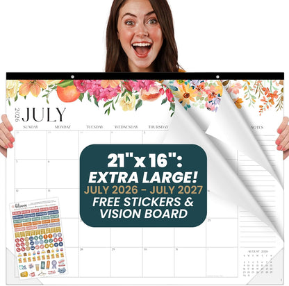 bloom daily planners Desk Calendar 2026-2027 - Academic Year Large Wall Calendar (July 2026 - July 2027) - 21” x 16” Desktop & Hanging Monthly Planner with Stickers for Home or Office - Seasonal