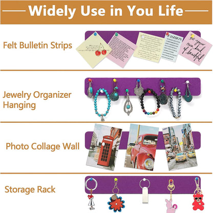 Felt Pin Board Bar Strips Bulletin Board for Bedrooms Offices Home Wall Decoration, Notice Board Self Adhesive Cork Board with 35 Push Pins for Paste Notes, Photos, Schedules