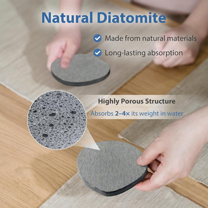 Diatomaceous Earth Coasters Set of 2 for Drinks, Moisture Water Absorbent Stone Coasters for Table Desk at Work, Water Absorbing Instant Drying Diatomite, Modern White