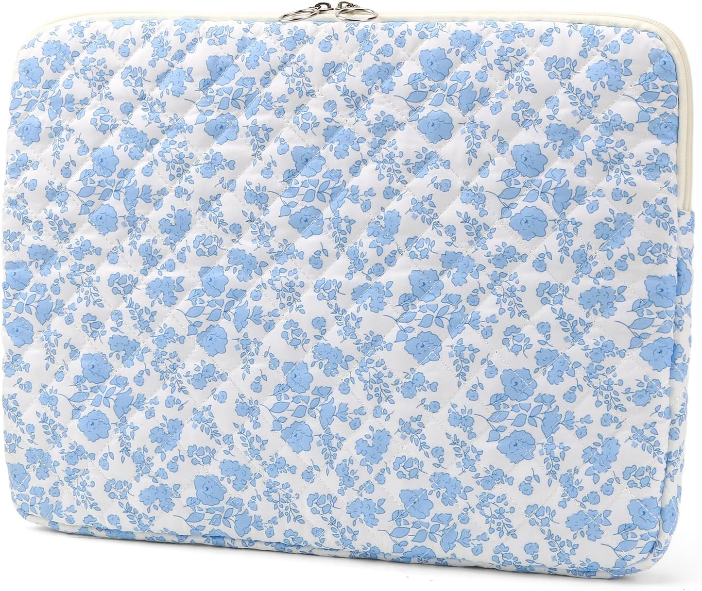 Puffy Laptop Sleeve 13 Inch Cute Quilted Laptop Protective Case Padded Floral Computer Sleeve for MacBook (A-Blue, 13 Inch)
