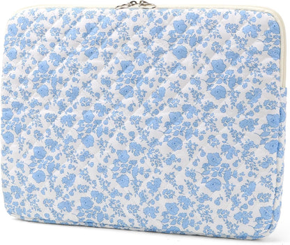 Puffy Laptop Sleeve 13 Inch Cute Quilted Laptop Protective Case Padded Floral Computer Sleeve for MacBook (A-Blue, 13 Inch)