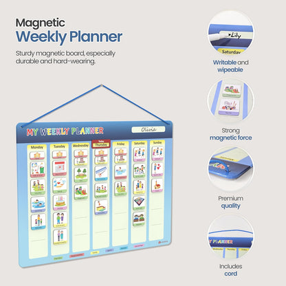 LIKARTO® Weekly Planner for Children - Montessori Magnetic Board incl 194 Magnets & Cord - Fully Writable & Wipeable - Encourages Independence