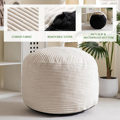 HIGOGOGO Round Stuffed Pouf Ottoman, Corduroy Poufs with Foam Chunk Filling, Furry and Fluffy Pouf Foot Stool Storage Ottoman, 20 X 15 Floor Poufs Foot Rest for Living Room, Dark Grey