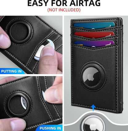 miyozi Airtag Slim Leather Wallet for Men - 12-Card Capacity, Magnetic Closure, Money Clip & Simplified Bill Compartment, RFID Blocking (4.3" x 3.0") | Gift Boxed