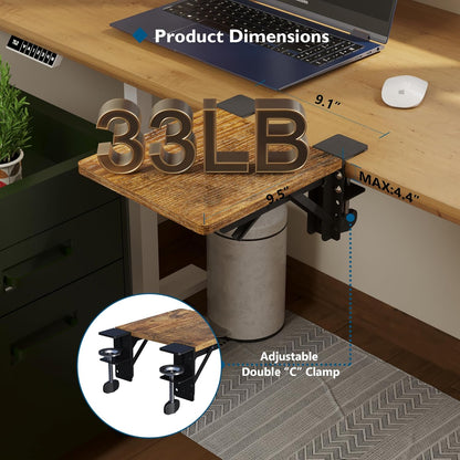 BONTEC Desk Extender Tray, 11.8"x5.9" Table Mount Arm Wrist Rest Shelf, 90°Foldable Elbow Support, Clamp on Computer Arm Rest for Desk, Office & Home Use, Durable & Easy to Install, Black Carbon Fiber