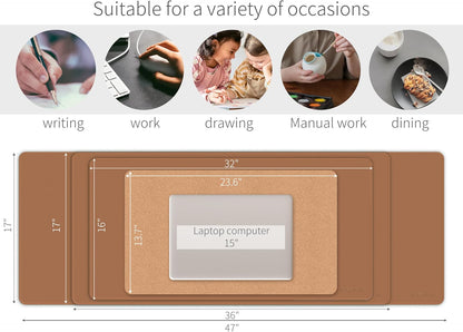 RENMTURE Dual-Sided Mouse Pad, Natural Cork & PU Leather Large Desk Pad for Office and Home Work, Desk Protector Non-Slip, Waterproof, Easy Clean (Olive Green, 32"x16")