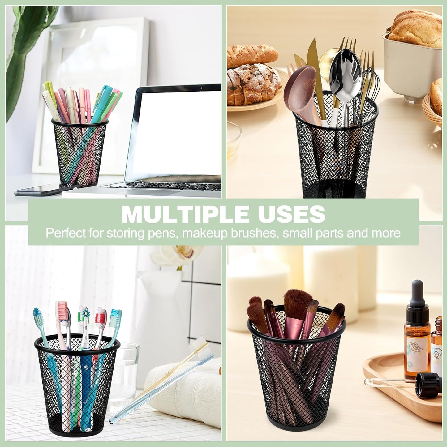 12 Packs Pen Holders, Mesh Pen Cup, Metal Pencil Holders for Desk, Multifunctional Organizer for Office School Home Makeup Brush (Black)