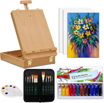 Tabletop Art Easel for Painting, Premium Wooden Sketchbox, Portable Desktop Painting Easel for Student Artist Beginner