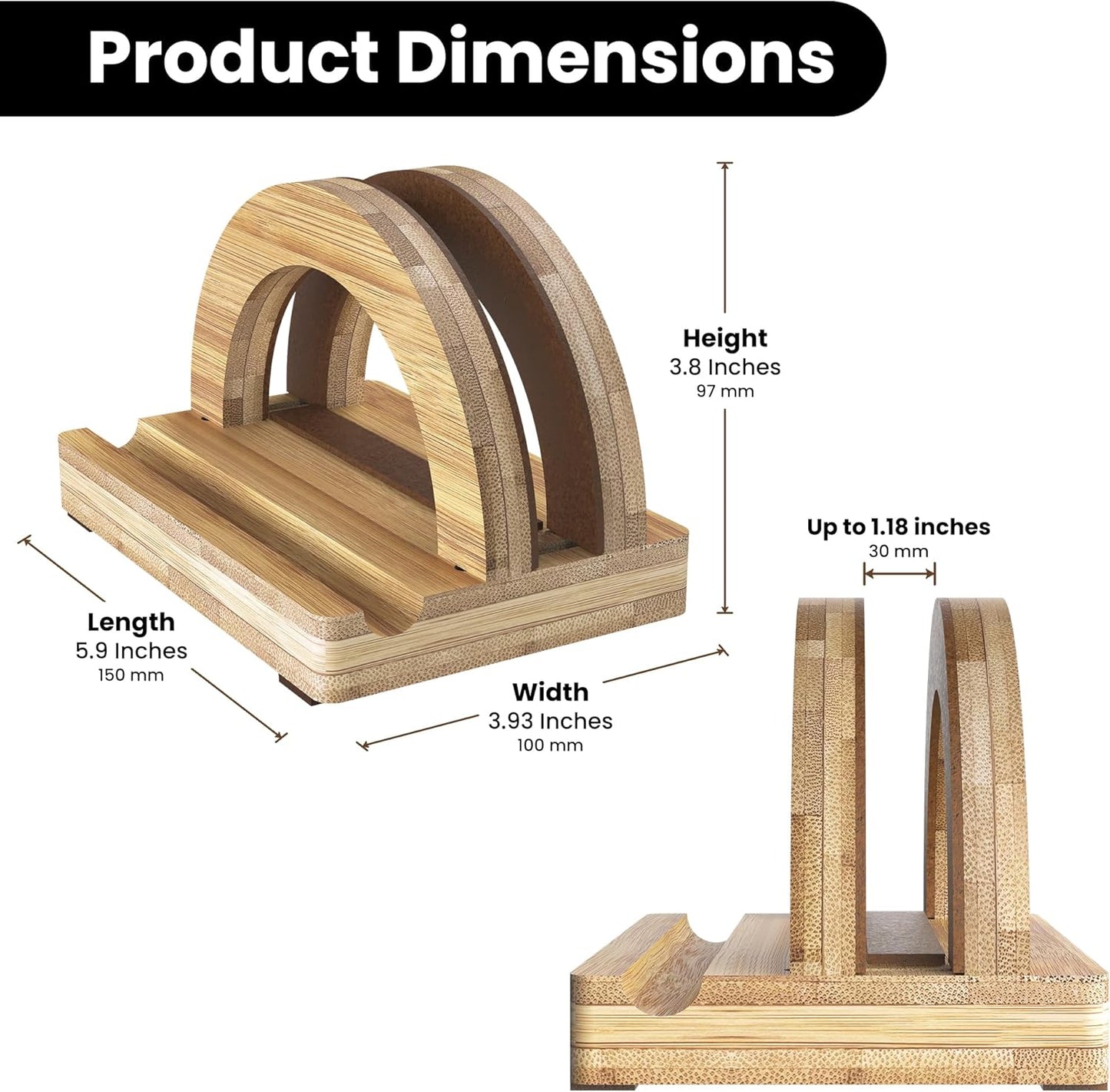 Kothar Premium Wood Vertical Laptop Stand - Adjustable Single Slot Bamboo Holder for MacBook, Dell, HP, and More | Space-Saving Desktop Organizer | Eco-Friendly, Sleek & Durable Design
