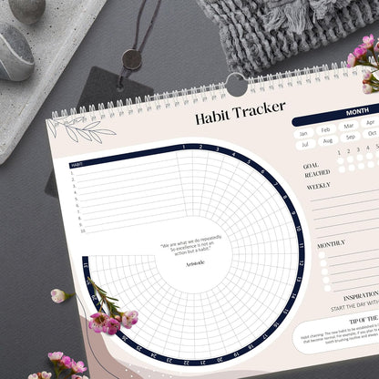 BIROYAL Habit Tracker Calendar 2026 (Undated 12 Months) - Daily Habit Tracker Jounal with Spiral Binding & Hanger - Goal Tracker - Motivational Monthly Habit Calendar - Productivity Tool and Workout Calendar - 8.3" x 11.2" (A4 Size)