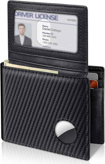 Mens Wallet With AirTag Holder, Bifold Leather RFID Blocking 1-2 ID Windows 12-13 Card Holders, Gift Box and Screen Protector Included, AirTag Not Included