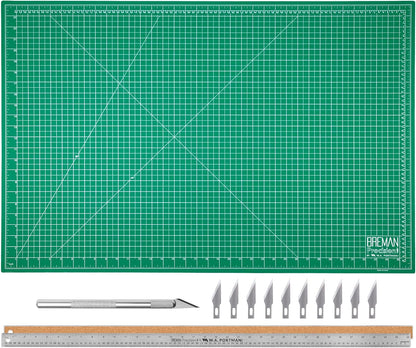 WA Portman 12x18 Inch Self Healing Cutting Mats for Crafts – Fabric Cutting Mat with Precision Craft Knife, 10#11 Hobby Knife Blades & Metal Ruler 18 Inch Cork Backed Ruler – All-in-One Craft Kit