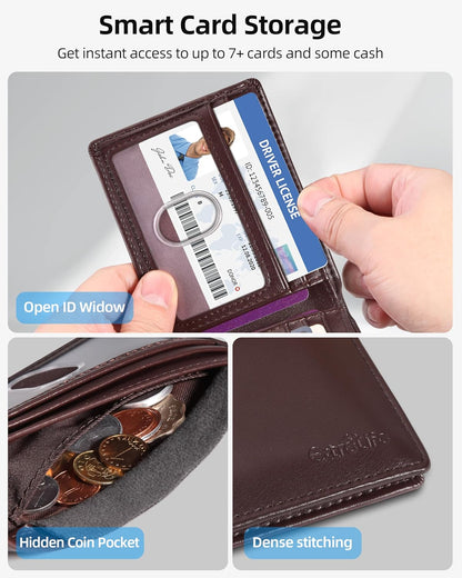 Wallet for Men, Built-in Bluetooth Tracker with Apple Find My (iOS Only), RFID Blocking Bifold Mens Air Tag Wallet with GPS Tracker, Rechargeable Wallets Finder, Gift for Him, Carbon Black
