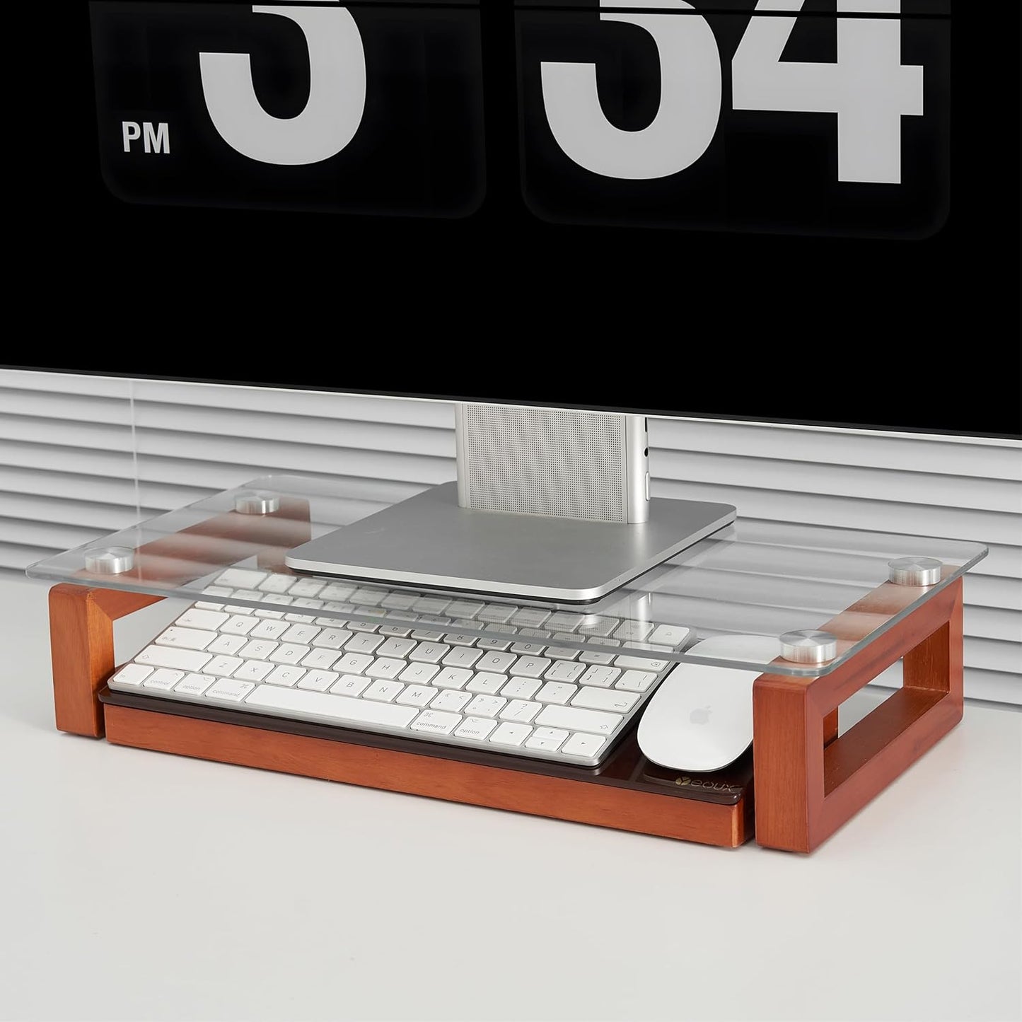 Glass Desktop Whiteboard with Wood Organizer for Small Office Accessories, Aesthetic Desk Dry Erase White Board with Drawer for Home Office Cubicle, Marker & Eraser Included, Yeoux