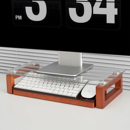 Glass Desktop Whiteboard with Wood Organizer for Small Office Accessories, Aesthetic Desk Dry Erase White Board with Drawer for Home Office Cubicle, Marker & Eraser Included, Yeoux