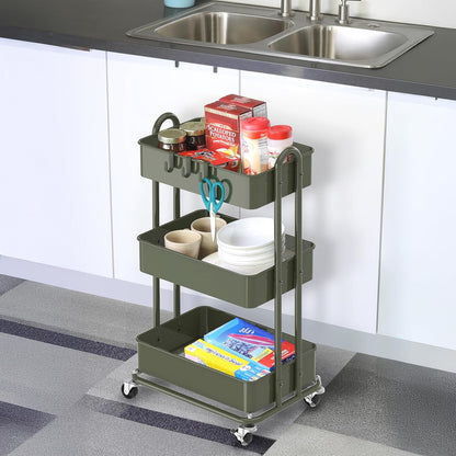 Simple Houseware 3-Tier Heavy Duty Metal Utility Rolling Cart, White