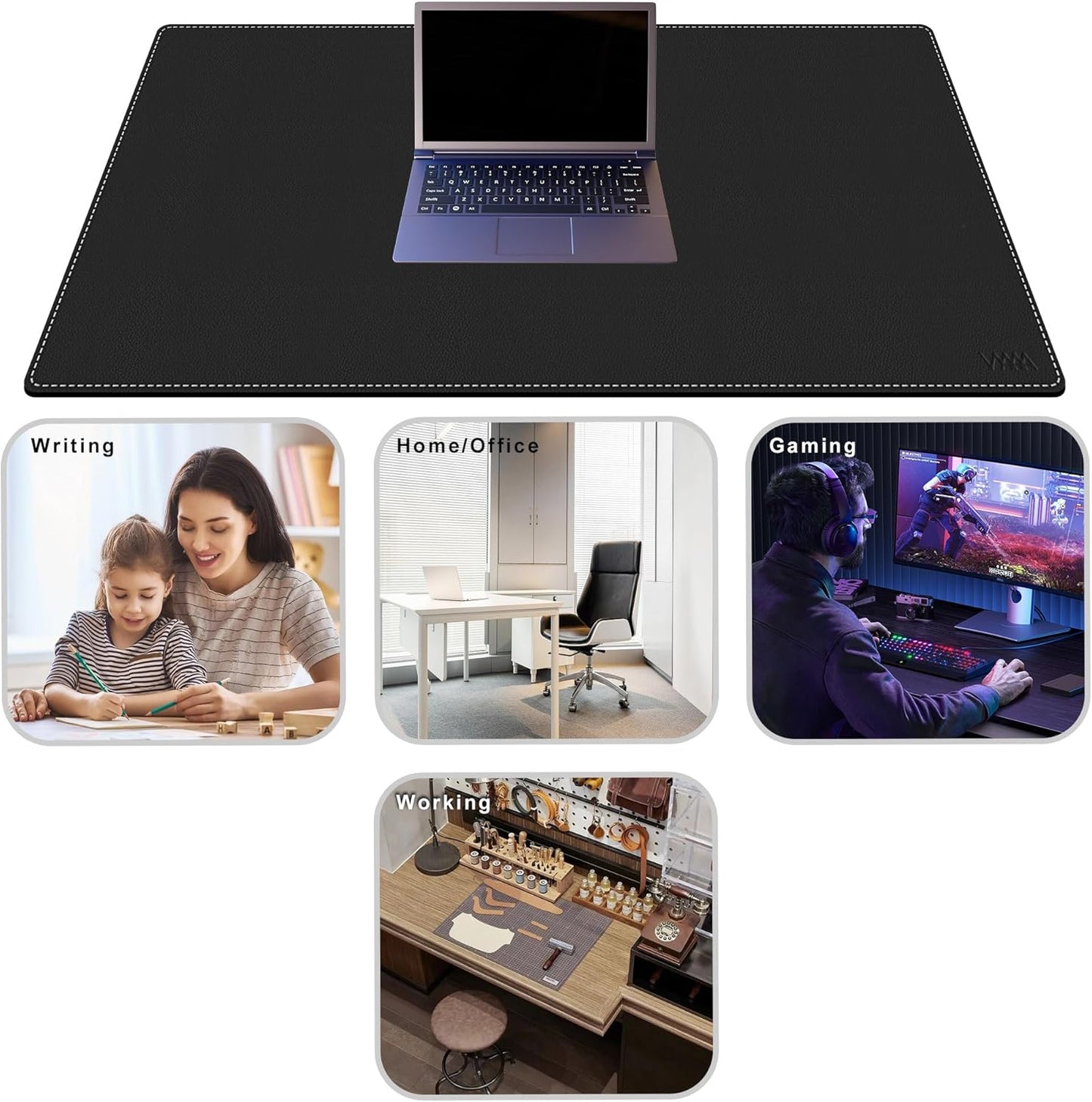 Vyaaa PU Leather & Cork Desk Mat, 39.4"x15.7" Dual Sided Computer Desk mat, Waterproof Large Mouse Pad, Non-Slip Office Desk pad, Office Desk Protector for Work/Gaming/Home (Black)