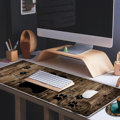 Mouse Wrist Rest and Keyboard Wrist Rest Pad Set, Non-Slip Rubber Base Smooth Surface Ergonomic Gaming Mouse Pad for Easy Typing and Pain Relief, Antique Blue Wood Grain Dog Paw + Coaster