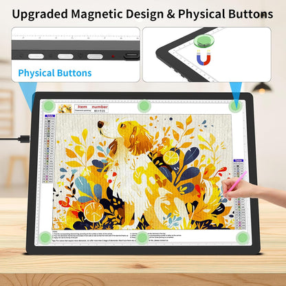 TOHETO A4 Light Board for Diamond Painting, Super Bright Magnetic Light Pad with Side Buttons, Lightbox for Tracing and Drawing, Corded Light Table for Sketching, Animation, Weeding Vinyl (Black)