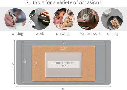 RENMTURE Dual-Sided Mouse Pad, Natural Cork & PU Leather Large Desk Pad for Office and Home Work, Desk Protector Non-Slip, Waterproof, Easy Clean (Olive Green, 32"x16")
