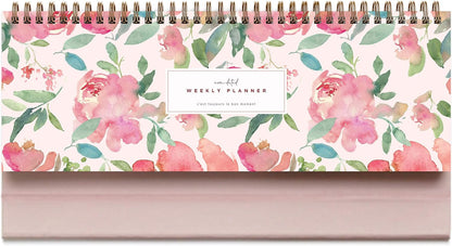 Belle Fleur Non-Dated Spiral Weekly Desk Calendar Planner, 60 Week Inspirational to Do List Pad Desktop Stand, 3.75" x 10.5", La Lune Collection by Bright Day
