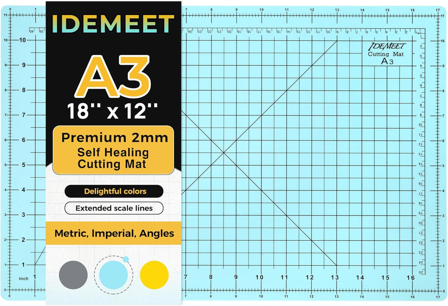 Premium Self Healing Cutting Mat 18'' x 12'', A3 Non-slip Sewing Mat for Quilting, 5-Ply Rotary Cutting Board Double-Sided for Crafts Cutting Fabric Scrapbooking Modeling Projects, Anthracite Gray