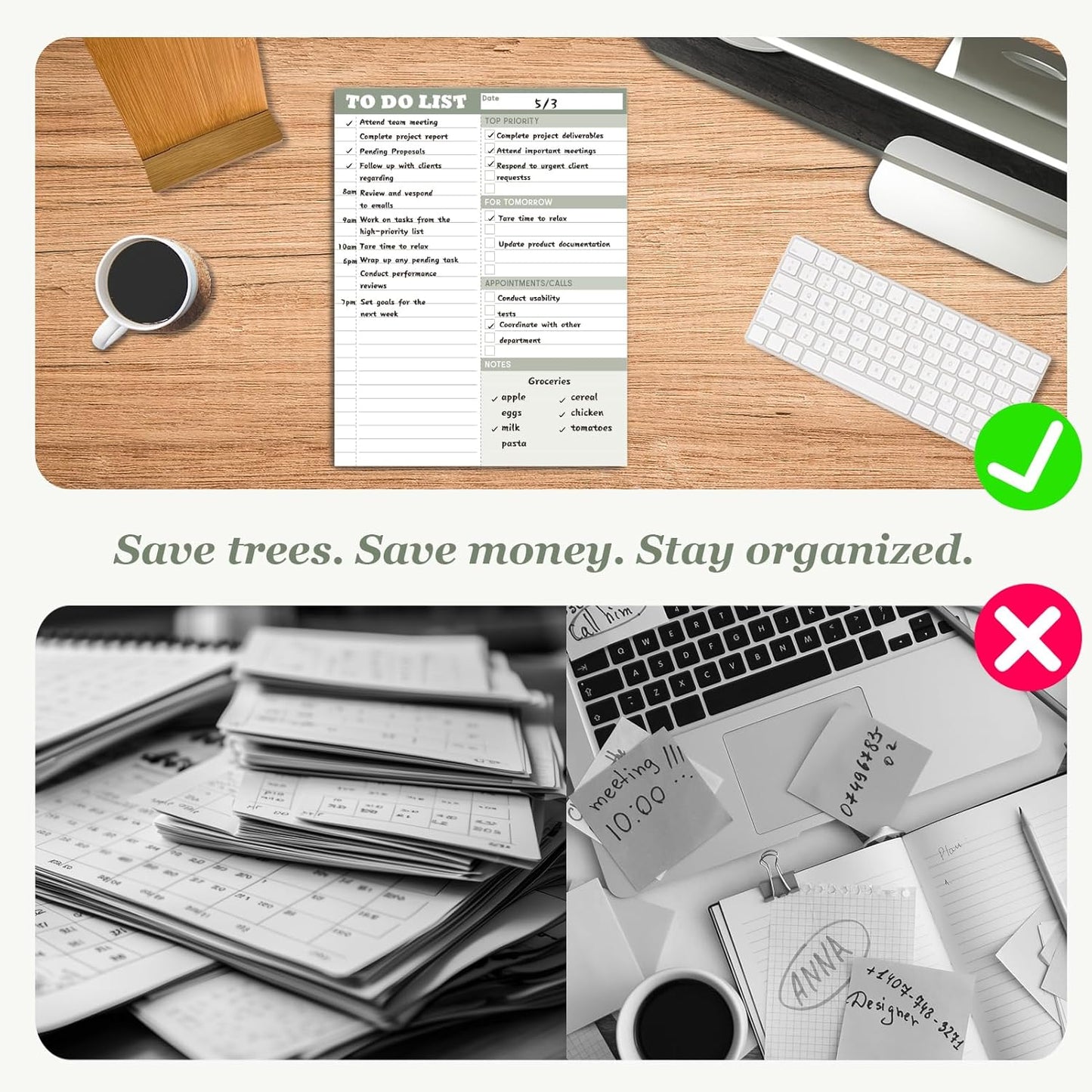 Dry Erase Desk Planning Board - Reusable Desktop Daily Planning Board, Work to-do List - 11"x8.5" Tabletop Dry Erase Board with Stand - Marker Included